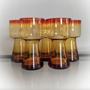 5x Vintage Amber Glass Cordial Goblets: 70s MCM Altar Chalice